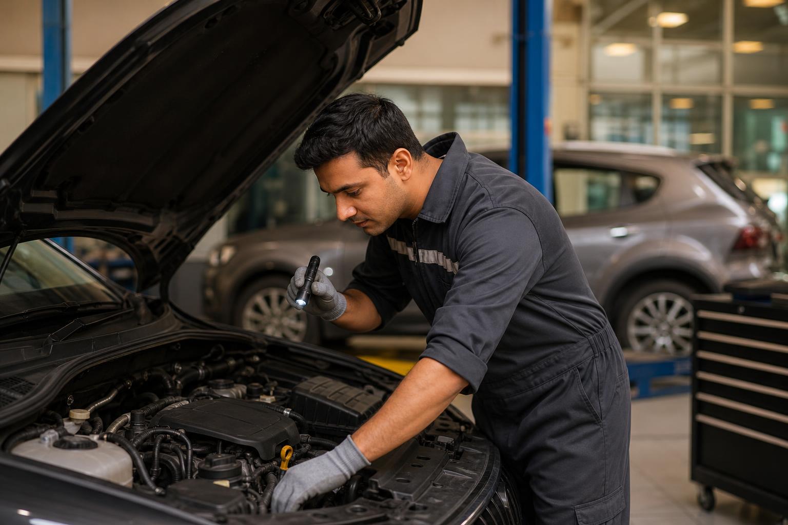 Service desk reviewing vehicle records before preparing WhatsApp reminders