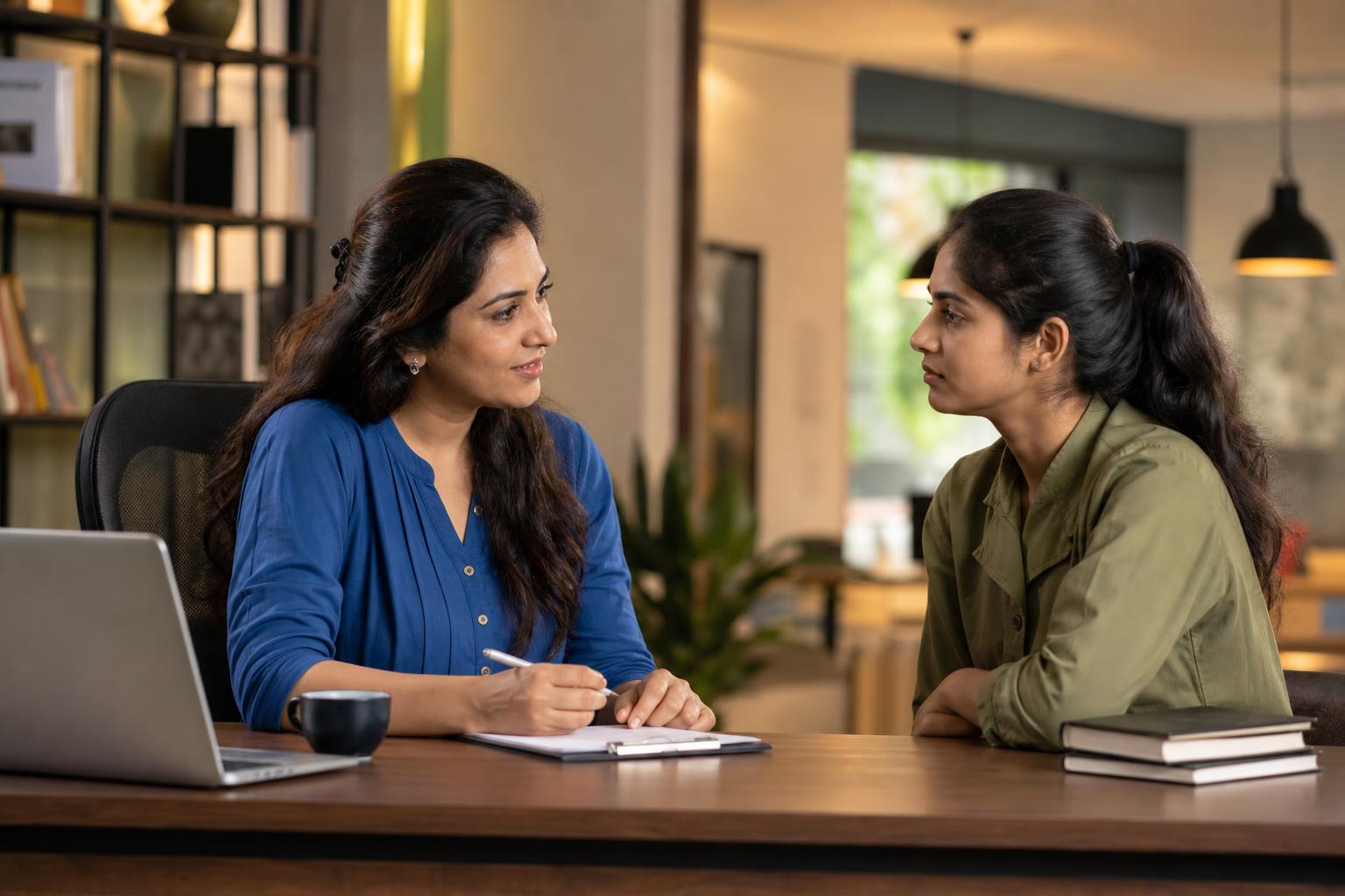 Counsellors reviewing a shared queue of student enquiries and assigned follow-ups